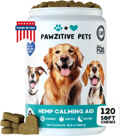 Hemp Calming Chews for Dogs - Anxiety Relief Melatonin for Dogs - USA Product - Dog Calming Chews for Stress, Separation Anxiety, Fireworks, Thunder, Travel, Vet Visits - 120 Soft Dog Calming Treats