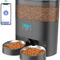 HoneyGuaridan 6L Automatic Cat Feeder for 2 Cats, 2.4G WiFi Enabled Smart Feed Pet Feeder for Dogs, Timed Pet Food Dispenser with Stainless Steel Bowl APP Control, 10s Voice Black