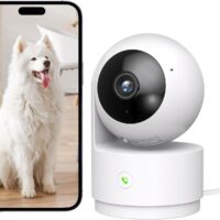 Indoor Security Camera, 2K Pet Camera Indoor with Phone App, 360° Dog and Baby Monitor, One-Touch Call, 2-Way Talk, Motion Tracking, Local/Cloud Storage, White, 1 Pack