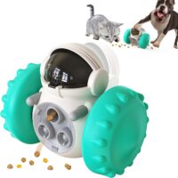 Interactive Food Toy for Dog and Cats, Pet Food Dispensor Tumbler Dog Treat Toy, Dog Slow Feeder Treat Dispensing Puzzle Toys Robot Shape Dog Toys-Turquoise