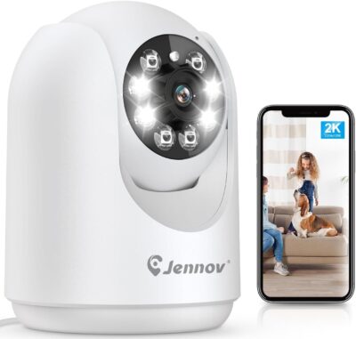 Jennov 2K Pan/Tilt Indoor Cameras for Home Security - 2.4 GHz Pet Dog Camera with Phone App, WiFi Baby Camera Monitor, Color Night Vision, Motion Detection, Auto Tracking, Compatible with Alexa