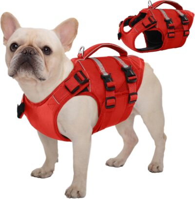 Kuoser Dog Life Jacket, High Flotation Dog Life Vest for Swimming Boating, Adjustable Ripstop Dog Lifesaver for Small Medium and Large Dogs, Reflective Safety Pet Life Preserver with Rescue Handle