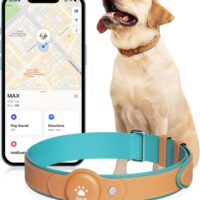 MODUS GPS Tracker for Dogs, 2 in 1 Pet Tracking Smart Collar (Only iOS), Real-time Location Soft and Comfortable PU Dog Collar GPS Tracker,No Monthly Fee Tracking Tag for Your Puppy(Locator Included)