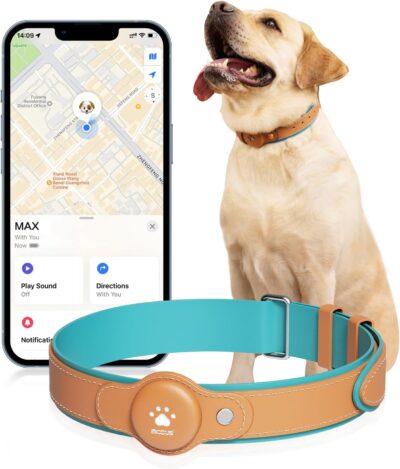 MODUS GPS Tracker for Dogs, 2 in 1 Pet Tracking Smart Collar (Only iOS), Real-time Location Soft and Comfortable PU Dog Collar GPS Tracker,No Monthly Fee Tracking Tag for Your Puppy(Locator Included)