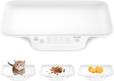 MomMed Digital Pet Scale, Portable Pet Dog Cat Scale with Hold and Tare Function, Precision Digital Scale, New Born Puppy and Kitten Scale with Tray for Puppy/Hamster/Little Bird/Rabbit, 1oz - 33lb