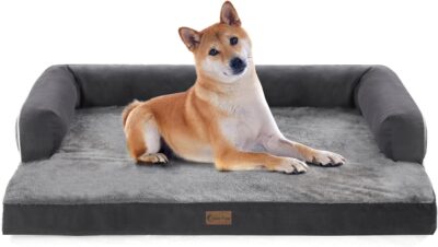 Orthopedic Dog Beds for Large Dogs, Waterproof Dog Beds Large, Memory Foam Dog Couch Bed, Comfy Bolster Pet Bed with Removable Washable Cover, Nonskid Bottom (Large, Dark Grey)