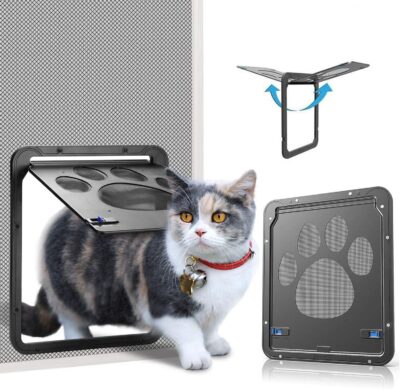 Ownpets Pet Screen Door,Inside Door 8x10x0.4 inch,Lockable Magnetic Flap Screen Automatic Lockable Black Door for Puppy Dog and Cat Door