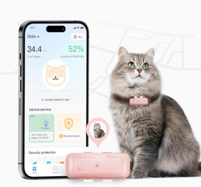 P1 GPS Dog Cat(6.5 lbs+) Tracker - Pet GPS Location Tracker for Anti Lost No Distance Limited, Waterproof, Real Time Tracking & Smart Activity, Fit All Pet Collars, Pink