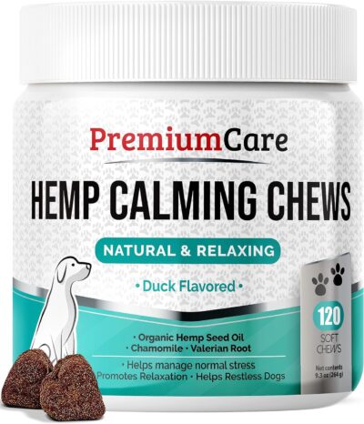 PREMIUM CARE Hemp Calming Chews for Dogs Anxiety, Made in USA, 9.3 oz (264g), Duck-Flavored, 120 count