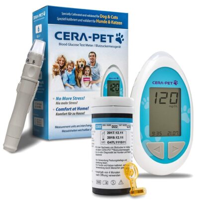 Pet Blood Glucose Monitoring Kit for Cats & Dogs, Starter Pack, Meter, 25 Strips & Lancets, Lancing Device, Case, Switchable (mg/dL or mmol/L), Pet, Vet Diabetic Supplies