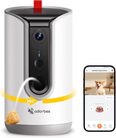 Pet Camera Dog Treat Dispenser: 2K Video Two Way Audio 360 Automatic Tracking for Cat Dogs - 5g WiFi Remote View and Bark Alert on Phone App Compatible with Alexa & Google Assistant