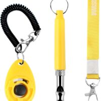 Pet Training Clicker, Whistle -Training Behaviour Aids Accessories for Puppies with Lanyard - Barking Control Device - Long Range Adjustable Frequency - Pack of 3 - Yellow (Yellow)