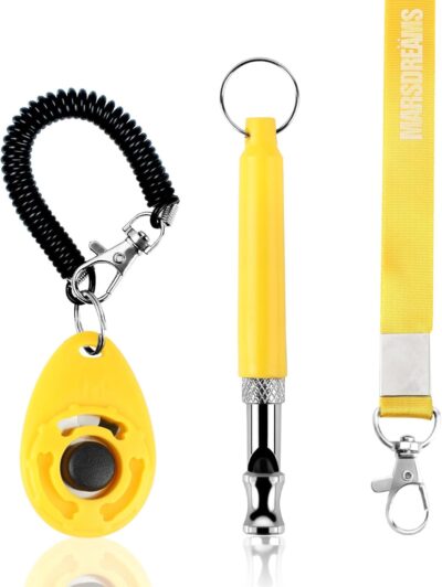 Pet Training Clicker, Whistle -Training Behaviour Aids Accessories for Puppies with Lanyard - Barking Control Device - Long Range Adjustable Frequency - Pack of 3 - Yellow (Yellow)