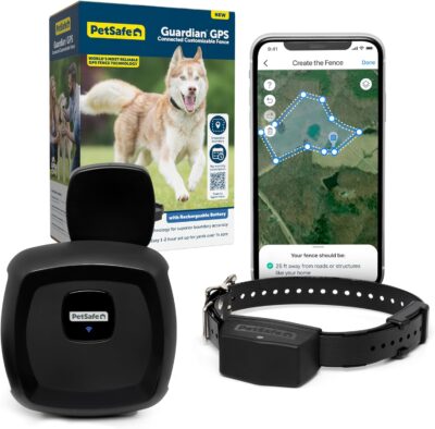 PetSafe Guardian GPS Connected Customizable Fence - Subscription-Free GPS Dog Fence for Large Yards, Create Your Own Boundary for up to 8 Dogs, 10 Static Levels, Long Battery Life & Smartphone Syncing