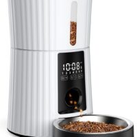 Petory Timed Automatic Cat Feeders - 4L Programable Dry Food Dispenser for Cats and Small Medium Dogs 6 Meals with Desiccant Bag Dual Power Supply 10S Voice Recorder