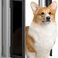 Premium Medium Dog Door, PETOUCH Aluminum Pet Door with Double Panels, Doggy Door with Automatic Closing Magnetic Flaps, Slide-in Panel & 4 Security Locks, Weather Resistant & Durable Use, Medium