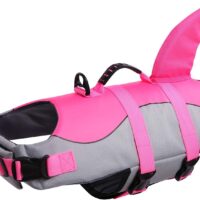 Queenmore Dog Life Jacket Ripstop Shark Dog Safety Vest Adjustable Preserver with High Buoyancy and Durable Rescue Handle for Small,Medium,Large Dogs, Pink Shark Small