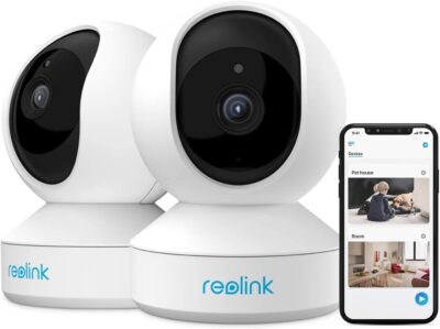 REOLINK Home Security Camera System, 3MP HD Plug-in Indoor WiFi Pan Tilt Pet Camera, Baby Monitor, Night Vision, 2 Way Audio, Smart Human/Pet Detection, Local microSD Card Storage, E1(2 Pack)