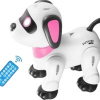 Remote Control Robot Dog Toy, Programmable Interactive & Smart Dancing Robots for Kids 5 and up, RC Stunt Toy Dog with Sound LED Eyes, Electronic Pets Toys Robotic Dogs for Kids Gifts,Pink