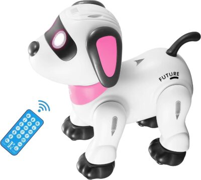 Remote Control Robot Dog Toy, Programmable Interactive & Smart Dancing Robots for Kids 5 and up, RC Stunt Toy Dog with Sound LED Eyes, Electronic Pets Toys Robotic Dogs for Kids Gifts,Pink