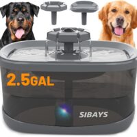 SIBAYS 2.5GAL/9.5L Dog Water Fountain for Large Dogs, 3 Flow Modes Large Pet Water Fountain for Cats, Automatic Dog Water Bowl Dispenser with 7" Large Filter & Smart LED Pump, Quiet, BPA-Free Material