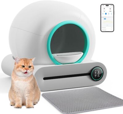 Self Cleaning Cat Litter Box, Automatic Cat Litter Box with Mat & Liners, 65L+9L Large Capacity Self Cleaning Litter Box, APP Control/Suitable for Multiple Cats - Green