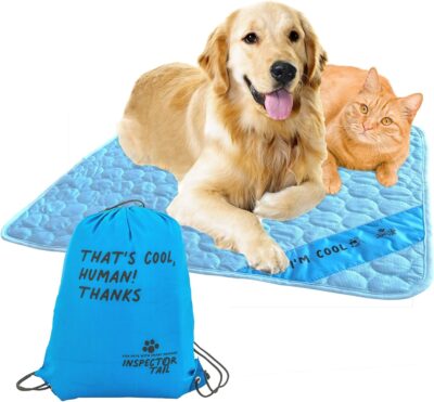 Self Cooling Mat for Dog + Free String Bag/Washable & Portable Pet Soft Pad for Indoor or Outdoor/Perfect as Blanket for Kennel Sofa Bed Floor Car/Blue