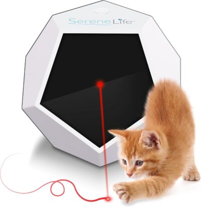 SereneLife Automatic Cat Light Toy - Rotating Moving Electronic Red Dot LED Pointer Pen W/ Auto Wireless Control - Remote Light Beam Teaser Machine for Interactive & Smart Sensory