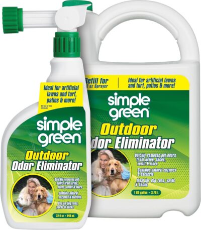 Simple Green Outdoor Odor Eliminator for Pets, Dogs, Ideal for Artificial Grass & Patio (32 oz Hose End Sprayer & 1 Gallon Refill)