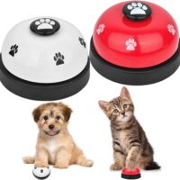 SlowTon Dog Doorbells, 2 Pack Metal Bell Dog Training with Non Skid Rubber Bottoms Dog Door Bell for Potty Training Clear Ring Pet Tool Communication Device for Small Dogs Cats (Red+White)