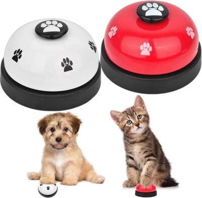 SlowTon Dog Doorbells, 2 Pack Metal Bell Dog Training with Non Skid Rubber Bottoms Dog Door Bell for Potty Training Clear Ring Pet Tool Communication Device for Small Dogs Cats (Red+White)