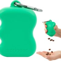 Springer Dog Treat Pouch for Effort-Free Squeeze Dispensing - Easy-fill, Food-Grade Silicone Treat Pouches for Pet Training - Includes Carabiner-Green