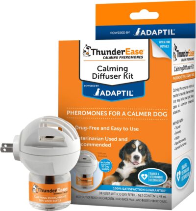 ThunderEase Dog Calming Pheromone Diffuser Kit | Powered by ADAPTIL | Vet Recommended to Relieve Separation Anxiety, Stress Barking & Chewing, and Fear of Fireworks & Thunderstorms (30 Day Supply)