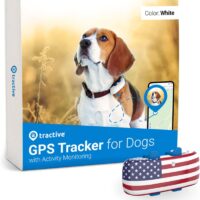 Tractive GPS Pet Tracker for Dogs - Waterproof, GPS Location & Smart Activity Tracker, Unlimited Range, Works with Any Collar (White with US Flag Cover)