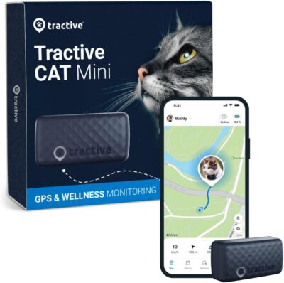 Tractive GPS Tracker & Health Monitoring for Cats (6.5 lbs+) - Market Leading Pet GPS Location Tracker | Wellness & Escape Alerts | Waterproof | Works with Any Collar (Dark Blue)