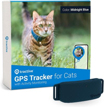 Tractive GPS Tracker & Health Monitoring for Cats (9 lbs+) - Market Leading Pet GPS Location Tracker | Wellness & Escape Alerts | Waterproof | Works with Any Collar (Dark Blue)