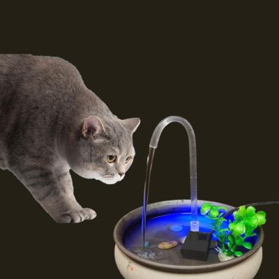 USB Cat Water Fountain,Automatic Pet Fountain with Acrylic Curved Outlet Tube,Dog Water Dispenser for Camping,Outdoors PC101-1