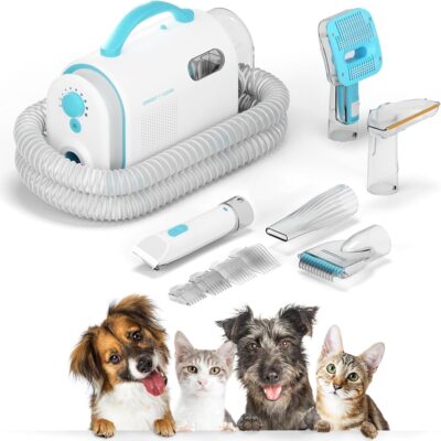 Uproot Clean Pet Grooming Vacuum Kit 7 in 1 - Cat & Dog Hair Vacuum Groomer with Brush, Detangle, Deshed, Trim, Clean, & Dry Attachments - Complete Cat & Dog Grooming Vacuum for Shedding Pets