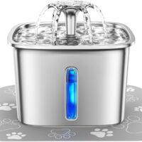 Veken Innovation Award Winner Stainless Steel Cat Water Fountain, 95oz/2.8L Automatic Pet Fountain Dog Water Dispenser with Replacement Filters & Silicone Mat for Cats, Dogs, Multiple Pets (Silver)