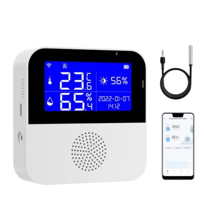 WiFi Thermometer Hygrometer with Waterproof Probe: Smart Temperature Humidity Sensor with LCD Backlit Screen & Calibration Function, App & Buzzer Alert, Indoor Temperature Monitor for Home Pet