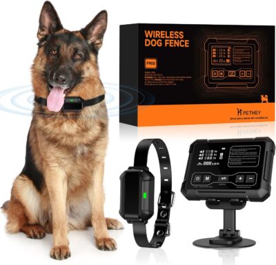 Wireless Dog Fence System, Indoor & Outdoor Use, 1 Acre High-precision Radar Electric Dog Fence System, Real-time Monitoring, 9-26in Medium & Large Breeds, Not Limited by GPS Signal (For one dog)