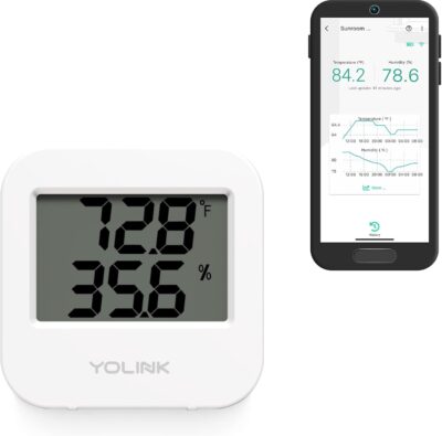 YoLink Smart Wireless Temperature & Humidity Sensor, Wide Temp Range for Freezer, Fridge, Green House, Pet Cage, App Alerts, Emails, Text/SMS alerts- Hub Required