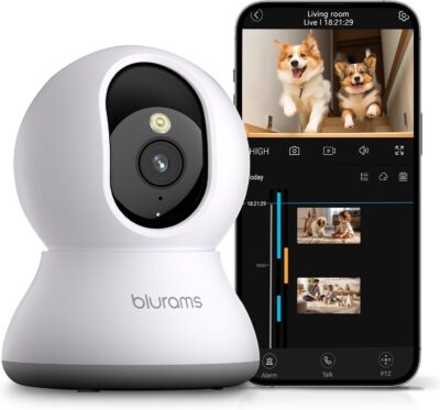 blurams Pet Camera 2K, 360° Indoor Security Camera, Dog Camera with Phone App, PTZ Cameras for Home Security Indoor, 2-Way Audio, Motion Tracking, Color/IR Night Vision, Siren, Cloud&SD(2.4GHz Only)