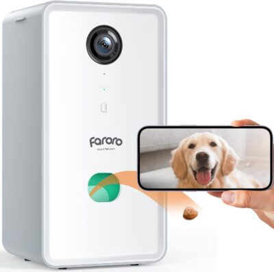 faroro Dog Camera with Treat Dispenser, 2.4G and 5G WiFi Pet Camera with Two Way Audio and 1080P Full HD Night Vision for Treat Tossing and Monitoring Your Pet Remotely