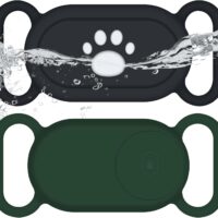 for Samsung Galaxy SmartTag2 Dog Collar Holder, 2 Pack Waterproof Anti-Lost Silicone Case for Galaxy Smart Tag 2 for Pet Dog Cat Collars (Black/Olive Green)