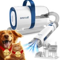 oneisall Dog Hair Vacuum & Dog Grooming Kit, Pet Grooming Vacuum with Pet Clipper Nail Grinder, 1.5L Dust Cup Dog Brush Vacuum with 7 Pet Grooming Tools for Shedding Pet Hair, Home Cleaning