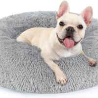 rabbitgoo Dog Bed for Small Dogs, 24 inches Washable Small Dog Bed, Fluffy Donut Dog Bed Anti-Slip, Calming Soft Plush Round Pet Bed for Dogs, Fits up to 18 lbs Pets, Light Grey