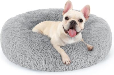 rabbitgoo Dog Bed for Small Dogs, 24 inches Washable Small Dog Bed, Fluffy Donut Dog Bed Anti-Slip, Calming Soft Plush Round Pet Bed for Dogs, Fits up to 18 lbs Pets, Light Grey