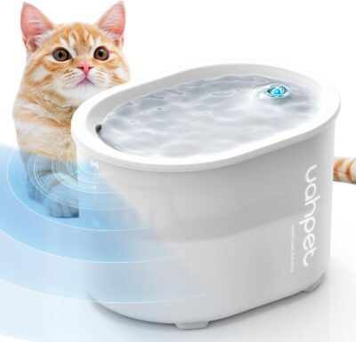 uahpet Cat Water Fountain, Wireless & Battery Operated Pet Water Fountain for Cats Inside, 67oz/2L Effortless Installation Automatic Water Dispenser for Cats Dogs