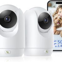 2 Pack Indoor Cameras for Home, Pet Camera with Phone App, 360°Pan/Tilt Security Camera for Baby Monitor, 2-Way Audio/One-Click Call/Human Detection, 2.4G&5G, Works w/Alexa & Google Assistant